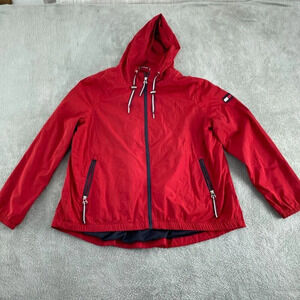 Tommy Hilfiger Red Hooded Jacket XL Polyester Womens Windbreaker  4794